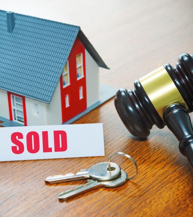 House with a Gavel. Foreclosure, real estate, sale, auction, business, buying concept